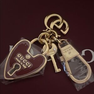 Gucci Gold and Burgundy Heart Keychain